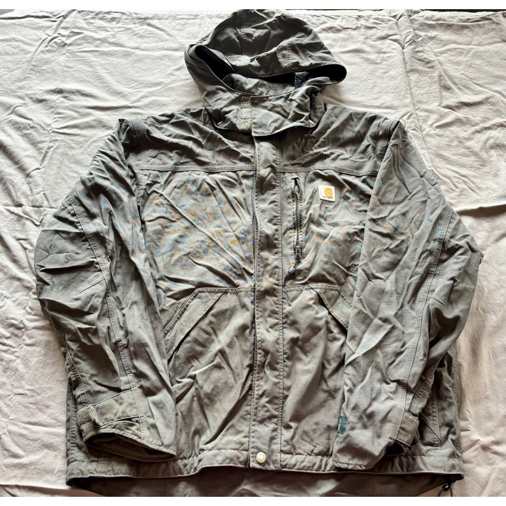 Carhartt Storm Defender Hooded Jacket Mens Large Gray Canvas Workwear Coat L